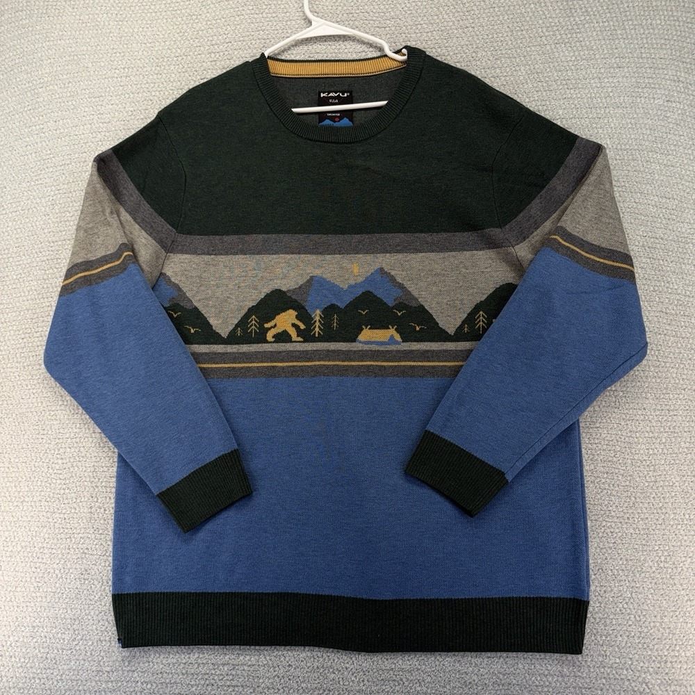 Kavu Highline Jacquard Knit Sweater Mens 2XL Sasquatch Myth Mountains Wool Blend
